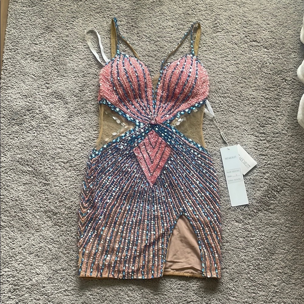 NWT Portia and Scarlett Pink and Blue Sequin Bustier Mini Dress PS23730C